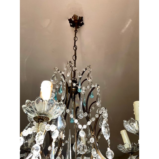 Large Louis XV Chandelier in Blue Murano Glass and White Crystal, 1950 For Sale - Image 10 of 17