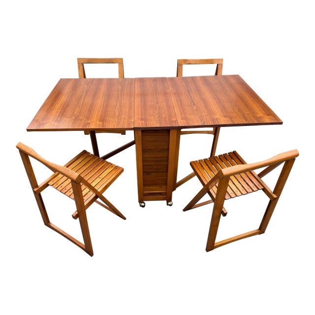 Mid 20th Century Romanian Drop Leaf Dining Table & 4 Chairs For Sale