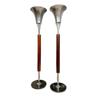 Pair of “Torchierre” Floor Lamps in Rosewood, Crystal & Metal, Unknown, 1950s - Lot 474A For Sale
