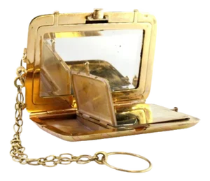 2-Tone Gold Toiletry Box with Diagonal Stripes, Sun Engraved Lid and Mirror