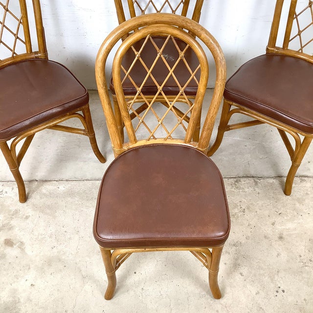 Brown Set of Four Vintage Rattan Dining Chairs , Diamond Lattice Hoop Backs For Sale - Image 8 of 12