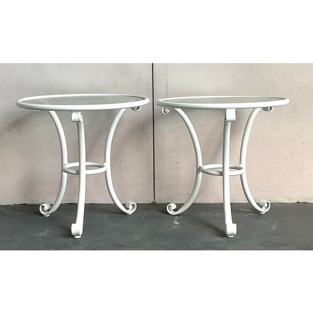 Brown Jordan Vintage Regency Cast Aluminum Outdoor Scroll Side Tables - A Pair For Sale - Image 4 of 10