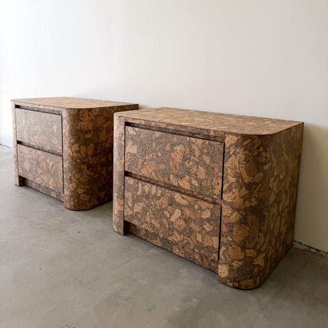 Brown Vintage 1970s Mid Century Modern Pair of Cork Nightstands Burlwood For Sale - Image 8 of 12