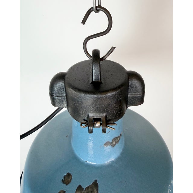 Blue Industrial Blue Enamel Factory Lamp with Cast Iron Top, 1960s For Sale - Image 8 of 18