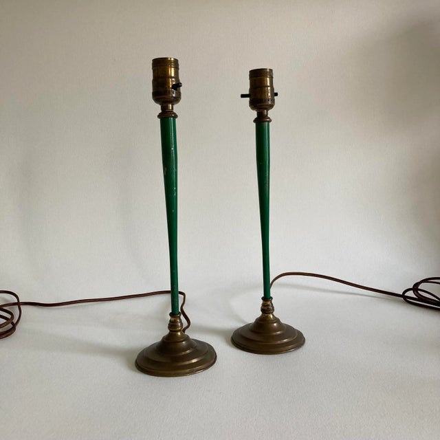 Vintage Mid 20th Century Hunter Green Metal Table Lamps - a Pair For Sale - Image 11 of 12