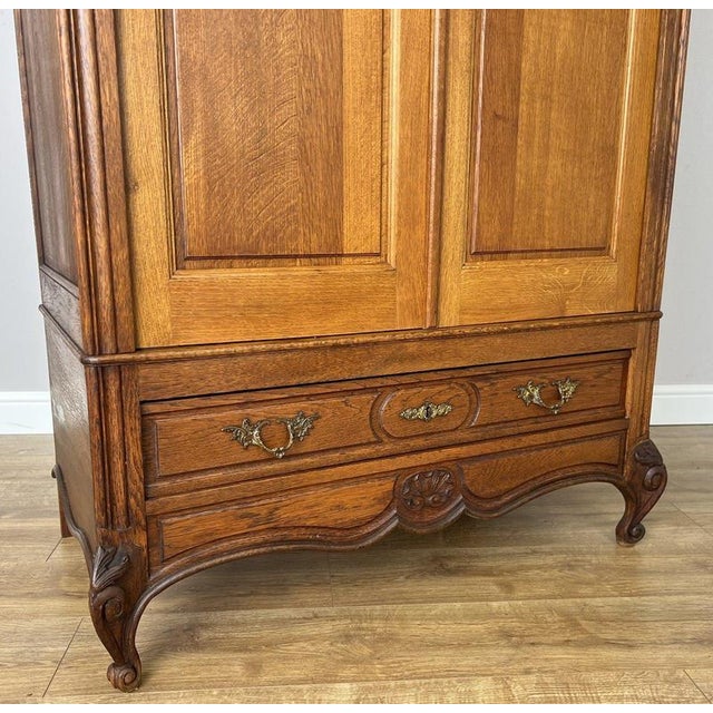 Wood Antique French Carved Oak 2-Door Wardrobe For Sale - Image 7 of 14