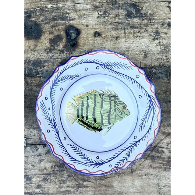 Late 20th Century Vintage Italian Hand Painted Fish Plates - Set of 12 For Sale - Image 5 of 12
