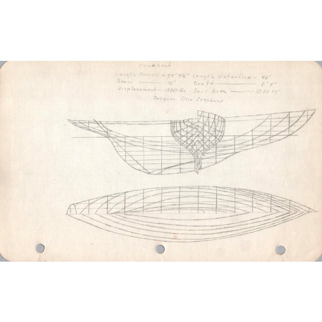 Midcentury, 1940s, Marine Architectural Pencil Drawing On Paper From Maine, Unique Nautical Drawings, Architect Unknown,...