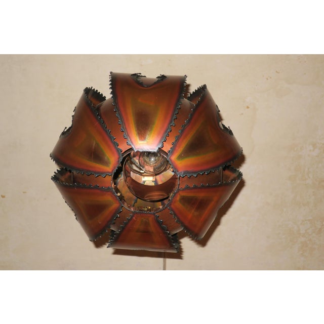Brutalist Torch Cut Copper Pendant Light, 1970s For Sale - Image 11 of 14