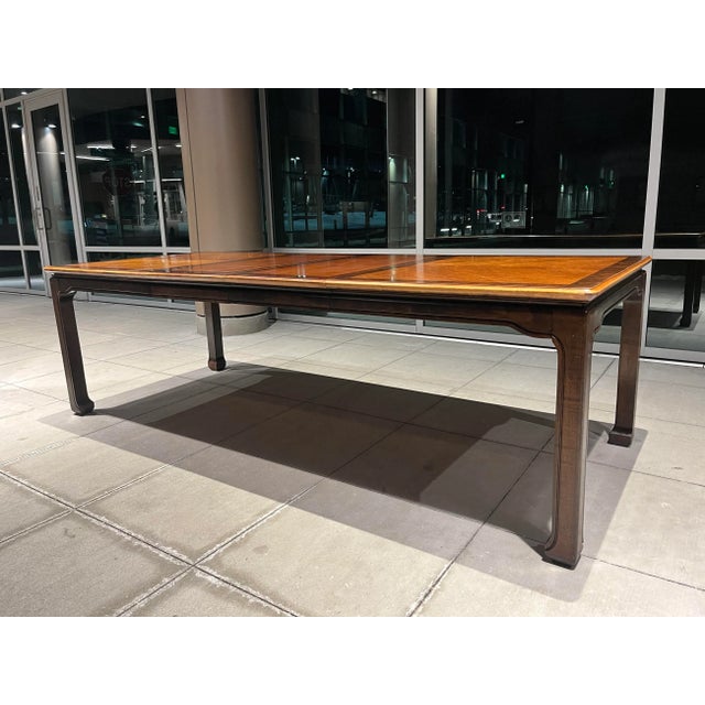 Chinoiserie Extendable Dining Table in Solid Mahogany With Ming Legs & Burlwood Veneer For Sale - Image 12 of 13