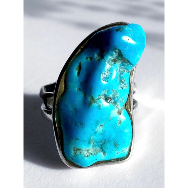 Dramatic Freeform Arizona Blue Turquoise Statement Ring, Vintage Estate Southwestern Sterling Silver, Size 5.75 For Sale In New York - Image 6 of 9
