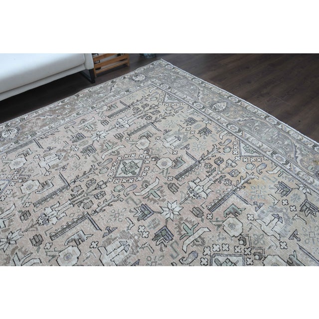 1960s 1960s Vintage Persian Handmade Wool Cotton Grey Area Rug For Sale - Image 5 of 11