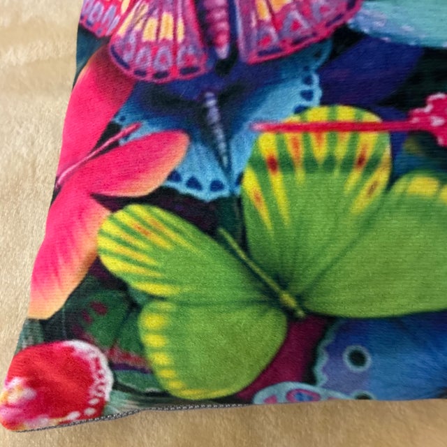 Beautiful multicolored butterfly decorative pillow. 16” x 16” with soft material. Zippered back material in grey. Cover...