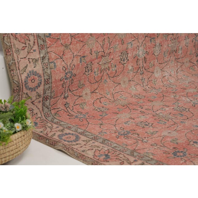 1970s Vintage Turkish Handmade Wool Cotton Pink Area Rug For Sale - Image 10 of 12