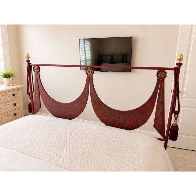 2010s Tole Empire Queen Bed Frame Italian Hand Painted Bed Attributed to Niermann Weeks For Sale - Image 5 of 5