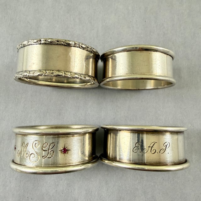 Estate Sterling Silver Napkin Rings, Mixed Set of Four For Sale - Image 9 of 14