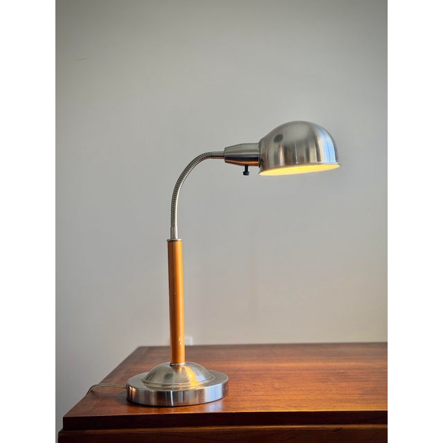 Joe Colombo Vintage Mid Century Modern Chrome & Orange Gooseneck Desk Lamp For Sale - Image 4 of 11
