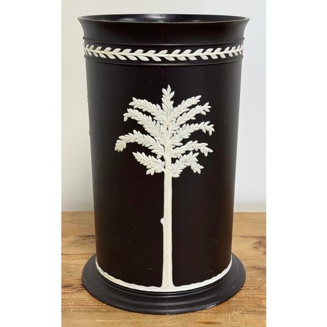 Mid 20th Century Vintage Fesco Resin Black Wedgewood Style Waste Basket and Matching Tissue Box Holder For Sale - Image 5 of 11