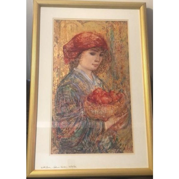 Portraiture Vintage 1980s Framed Edna Hibel "Angelina" Signed Limited Edition Lithograph Art Print For Sale - Image 3 of 13