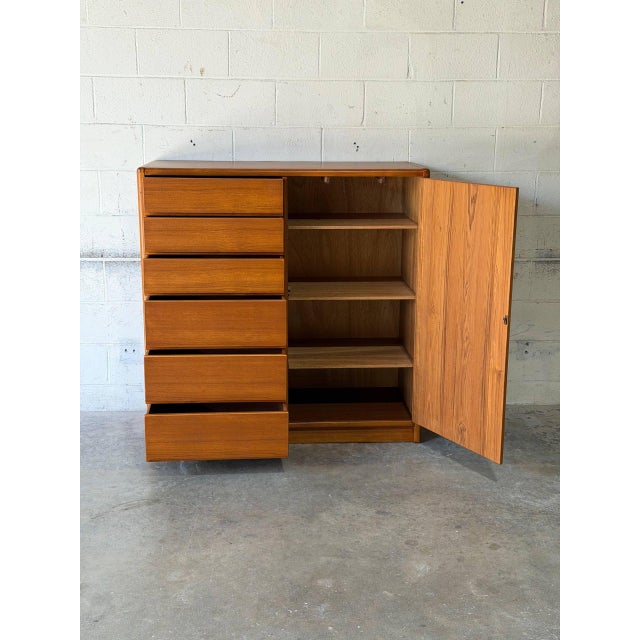 1970s Teak Tall Dresser With 6-Drawers and Interior Shelving Danish Mid-Century Modern 1970s For Sale - Image 5 of 12