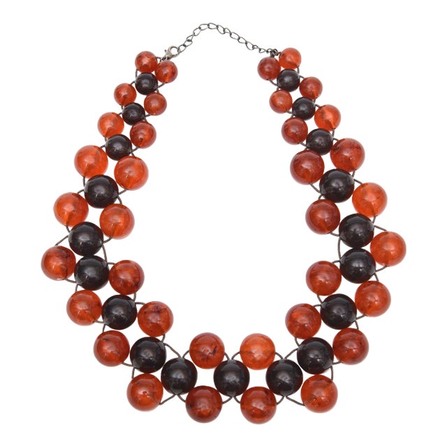 Vintage Two Colored 3 Row Resin Ball Necklace on Wire For Sale