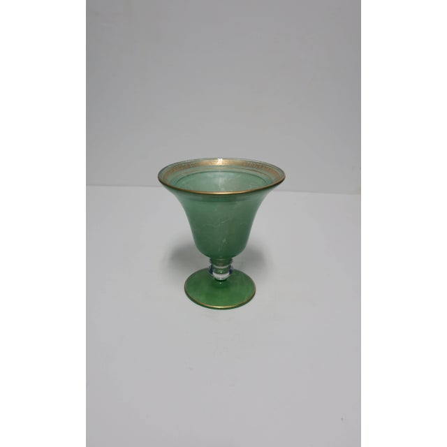 Vintage Glass Urn Vase in Green and Gold Chairish
