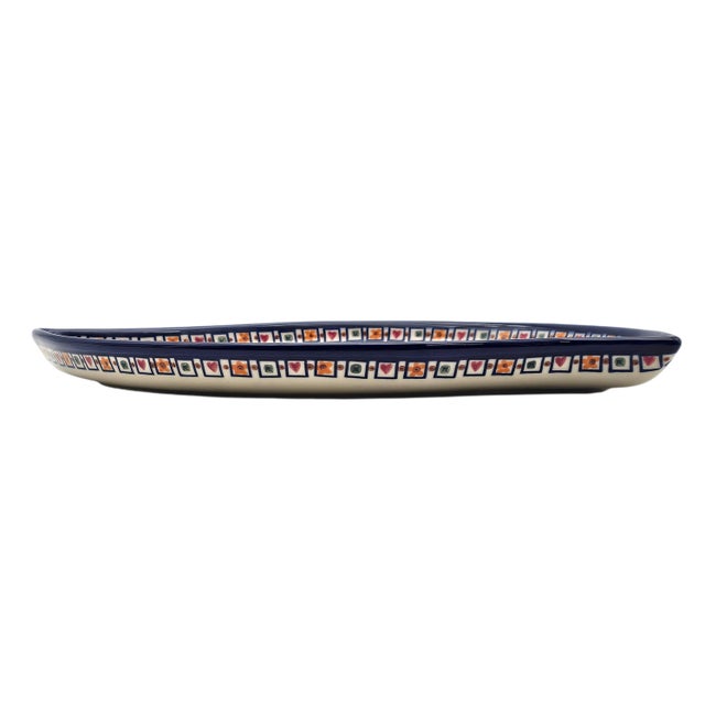 Ceramic 1990s Vena Unikat Hand-Painted Polish Pottery Teardrop Dish, Medium 15" For Sale - Image 7 of 9