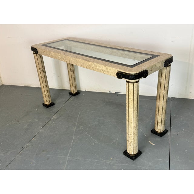 Vintage Regency Italian Travertine and Brass Console Table by Maitland Smith, 1980s For Sale - Image 4 of 14