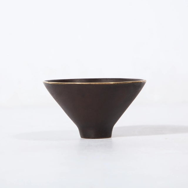 Mid-Century Modernist Patinated Brass Conical Dish Signed Carl Aubock For Sale - Image 9 of 10