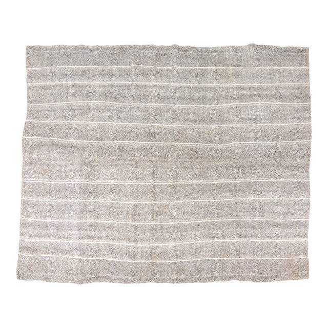 Mid 20th Century Natural Oushak Stripe Kilim Rug For Sale