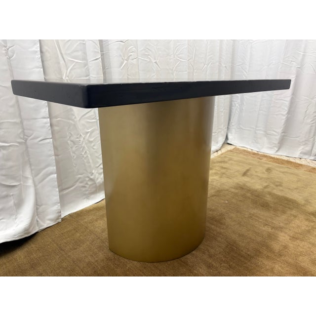 Custom Console Table Attributed to Arhaus Distressed Black Painted Top | Gold Dauphine Pedestal Base For Sale - Image 18 of 18