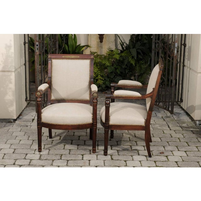 English 19th Century Empire Revival Upholstered Armchairs with Palmettes For Sale - Image 10 of 10