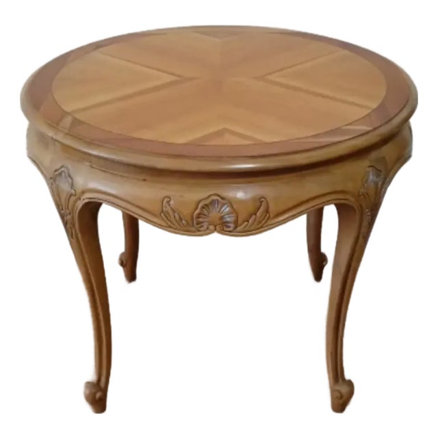 Country French Round Walnut Accent Table For Sale