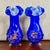 Mid-Century Modern Murano Style Blue Art Glass Vases With Thread Design and Orange Accents, Set of 2 For Sale - Image 3 of 8