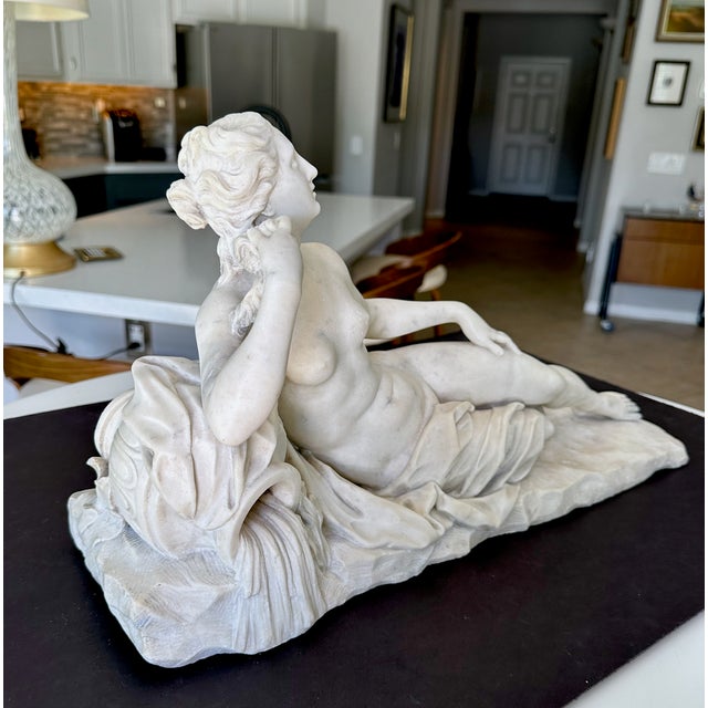 19th-Century Italian White Marble Sculpture Reclining Nymph Woman For Sale - Image 4 of 18