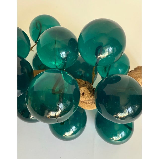 Mid-Century Modern Teal Lucite Grape Cluster on Driftwood Sculpture For Sale In Los Angeles - Image 6 of 11