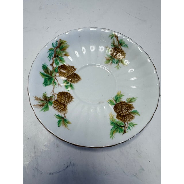 Vintage Windsor Bone China Pinecone Teacup & Saucer | Made in England | Woodland Tea Cup | Mid Century English China For Sale - Image 4 of 10