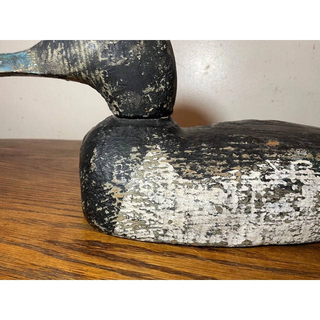 Antique 1920s Hand Carved Wood Folk Art Bluebill Drake Duck Decoy Bird Sculpture For Sale In New York - Image 6 of 12