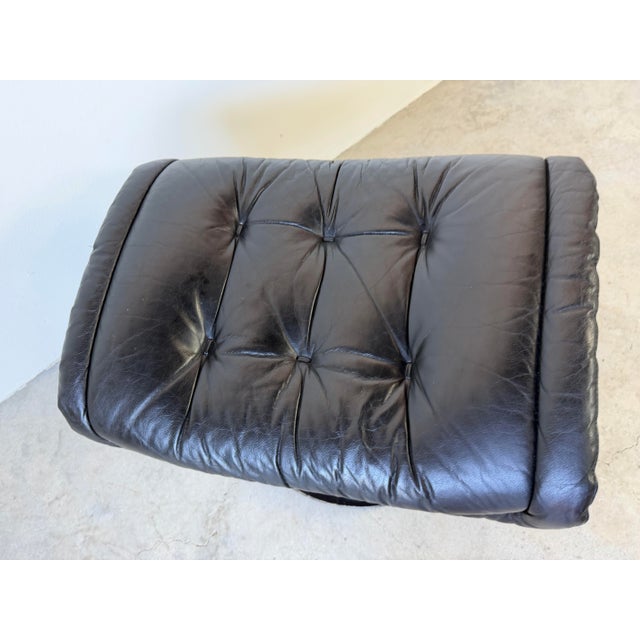 Vintage Norwegian Ekornes Stressless Black Leather Recliner Lounge Chair With Ottoman For Sale - Image 12 of 12