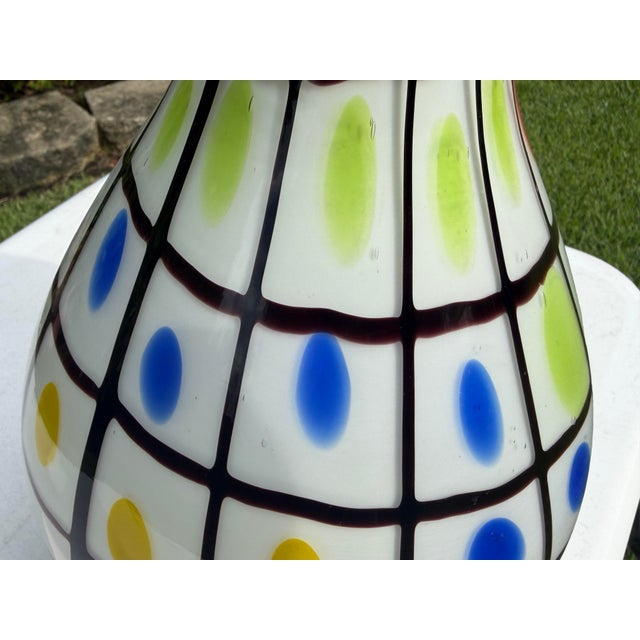 Vintage 11” Graphic Grid Pattern Art Glass Vase For Sale - Image 11 of 11