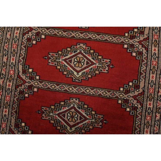Bokhara Jaldar Rug 3′ X 5′ Red Wool Tribal Hand-Knotted Oriental Carpet For Sale - Image 4 of 11