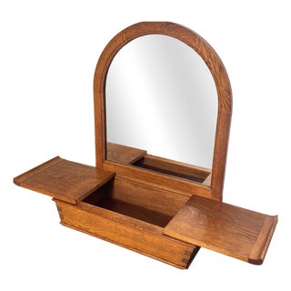 Vintage Dutch Wooden Mirror with Storage Unit, 1986 For Sale