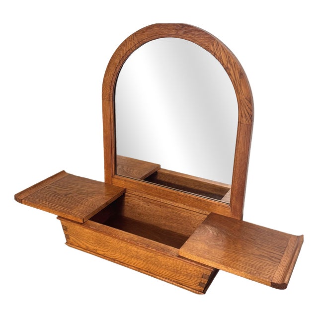 Vintage Dutch Wooden Mirror with Storage Unit, 1986 For Sale