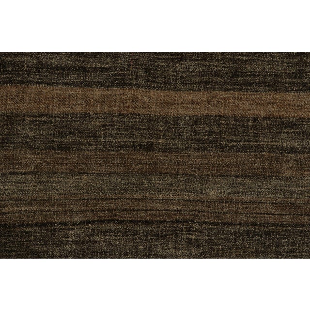 1950s Vintage Square Kilim Rug in Beige-Brown Stripes, Black Striations For Sale - Image 5 of 7