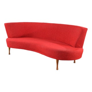 Mid-Century Scandinavian Curved Red Sofa For Sale