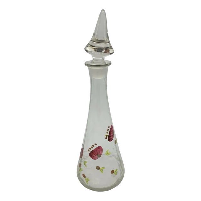 Hand Painted Glass Carafe with Cap, Italy, 1970s For Sale