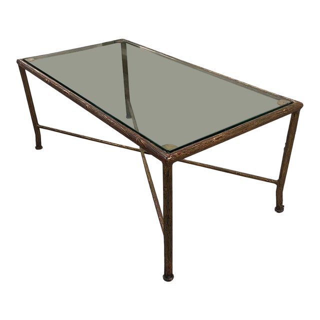 Vintage Glass and Gilt Metal Coffee Table Attributed to Maison Jansen For Sale