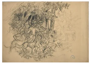Maurice Chabas, Into the Wood, Original Pencil Drawing, Early 20th-Century