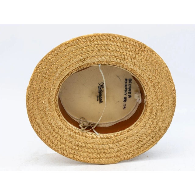 Vintage Natural Straw Pale Blue Ribbon Bow Boater Hat, the Ridgemont Make, 1930s For Sale In New York - Image 6 of 6