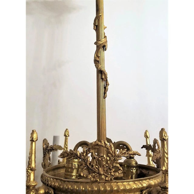 Brass 1910s Circa 1910 French Empire Style Gilt Bronze and Crystal Beaded 4 Light Chandelier For Sale - Image 8 of 12